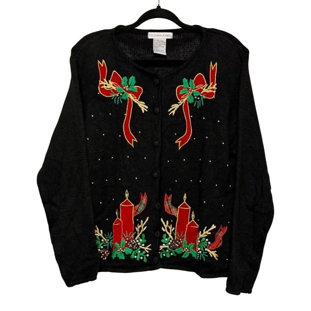 Victoria Jones Vintage Christmas Sweater Women's Size L Y2K Festive Grandma Core